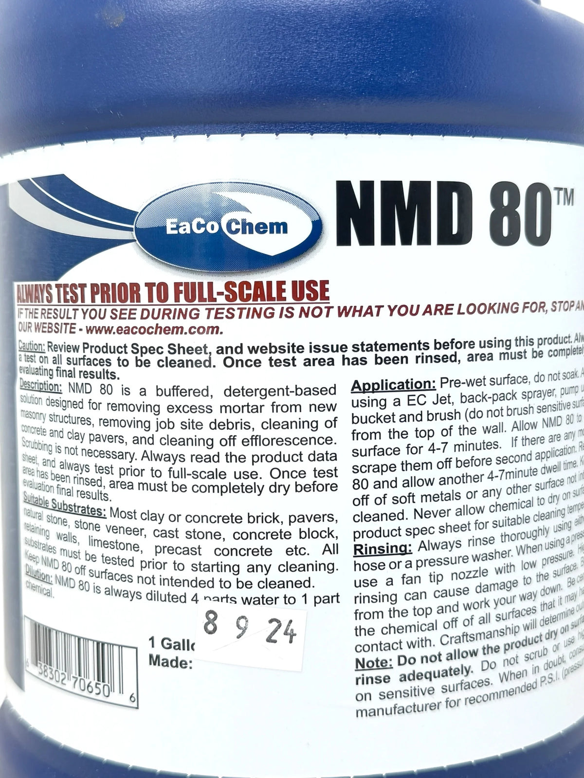 Eaco Chem - NMD 80 - Remove Mortar and Efflorescence from Brick, Stone, Unpolished Granite + More! - 1 Gallon
