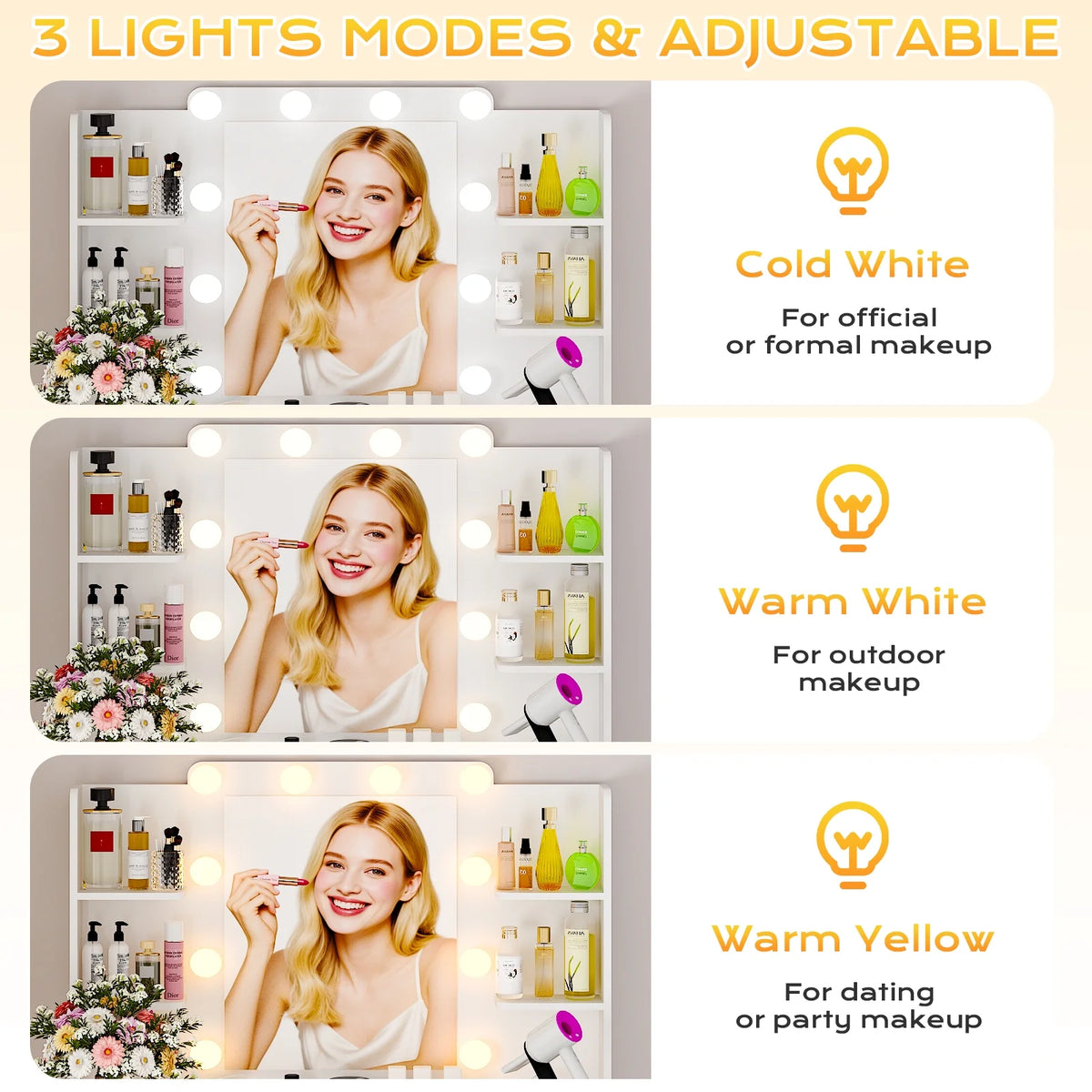 Ktaxon Lighted Makeup Vanity, White Vanity Table Set with 2 Drawer and Charging Station, Femal Gift