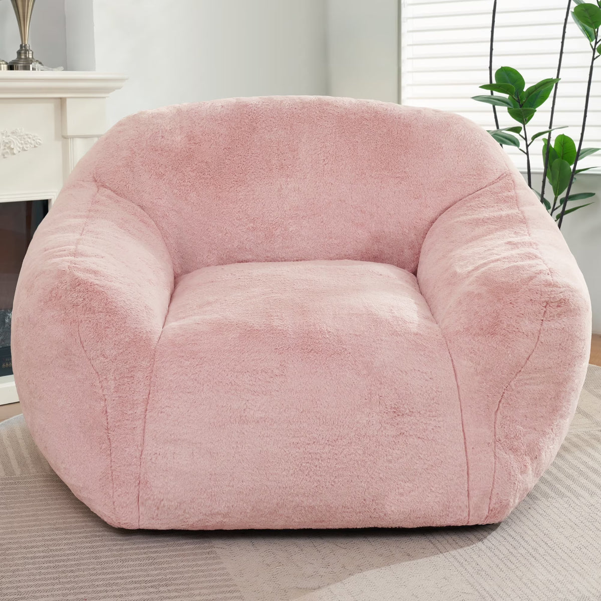 HOMGUAVA Giant Bean Bag Chair for Adults & Kids, Oversized Lounger Couch Large Lazy Chair w/ Stuffed Memory Foam & Wide Armrests, Light Gray