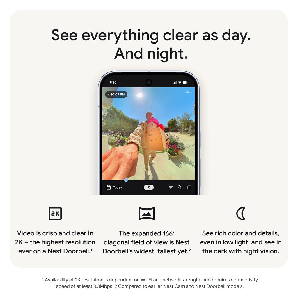 Google Nest Doorbell (Wired, 3rd Gen) - Video Doorbell Camera with 2K Video - Works with Google Home - With Gemini - Linen