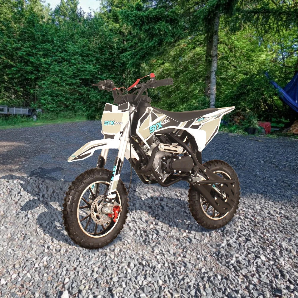 SYX MOTO 58cc Kids Mini Dirt Bike - 4-Stroke Gas Pit Bike, Pull Start, Off-Road Bike for Boys & Girls, Red/White