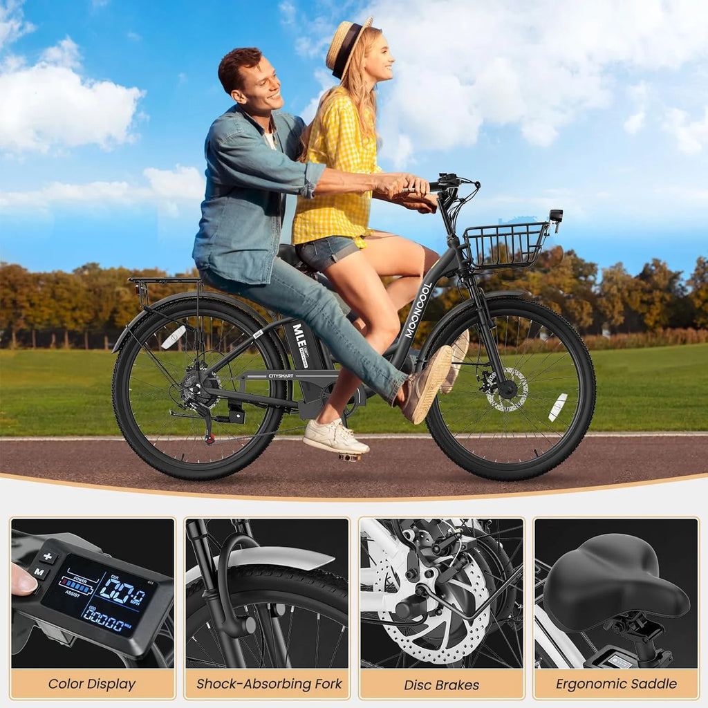 MOONCOOL Electric Bicycle for Adults 350W , 7-Speed Ebike with 36V 10.4Ah Removable Battery， 40 Miles Range , 20 mph Electric Commuter Bike for Women Men, Certified to UL 2849 by SGS
