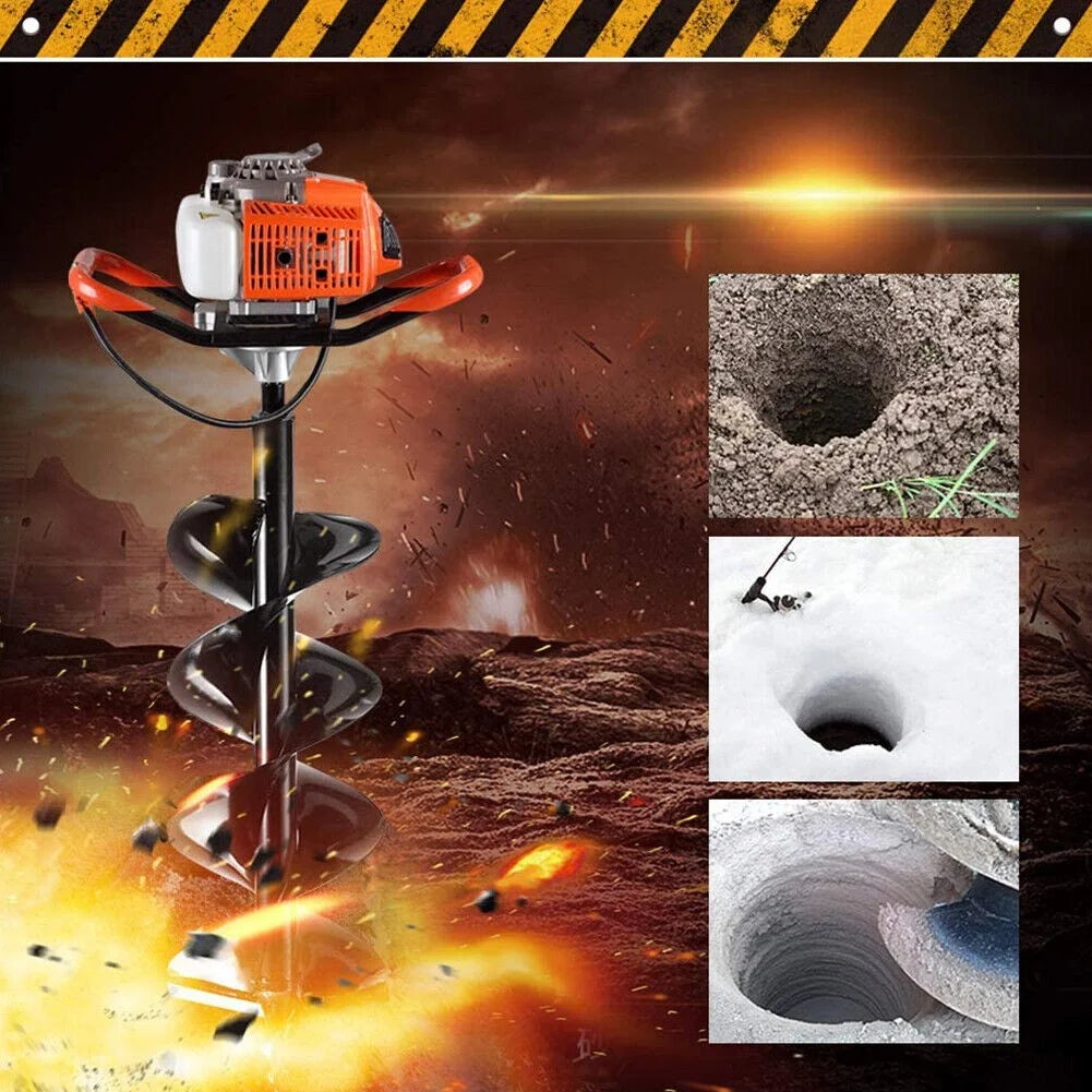 PRIJESSE Gas Powered Earth Digger Post Hole Digger with 3 Extension Rods + 3 Auger Drill Bits