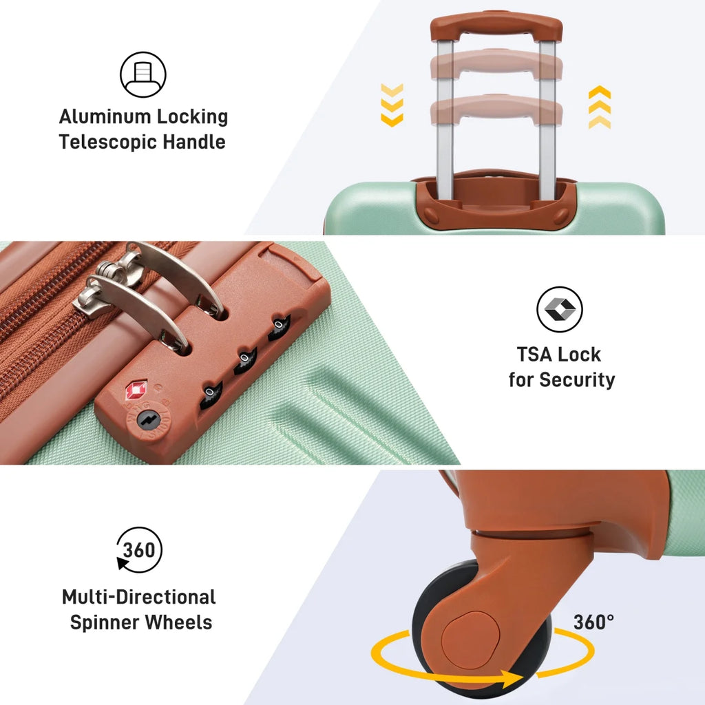 3 Piece ABS Luggage Set, Luggage with Spinner Wheel & TSA  20/24/28 inch, Purple