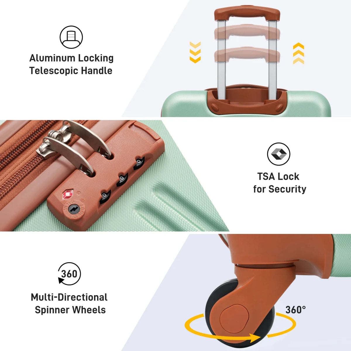 3 Piece ABS Luggage Set, Luggage with Spinner Wheel & TSA  20/24/28 inch, Purple