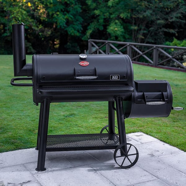 Grand Champ Charcoal Grill and Offset Smoker in Black
