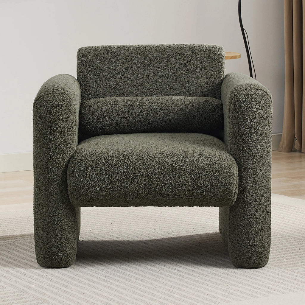 Euroco Modern Accent Chair Lambskin Sherpa Fabric Upholstered Comfy Reading Arm Chair Soft Padded Armchair with Back and Pillow,Burnt Orange