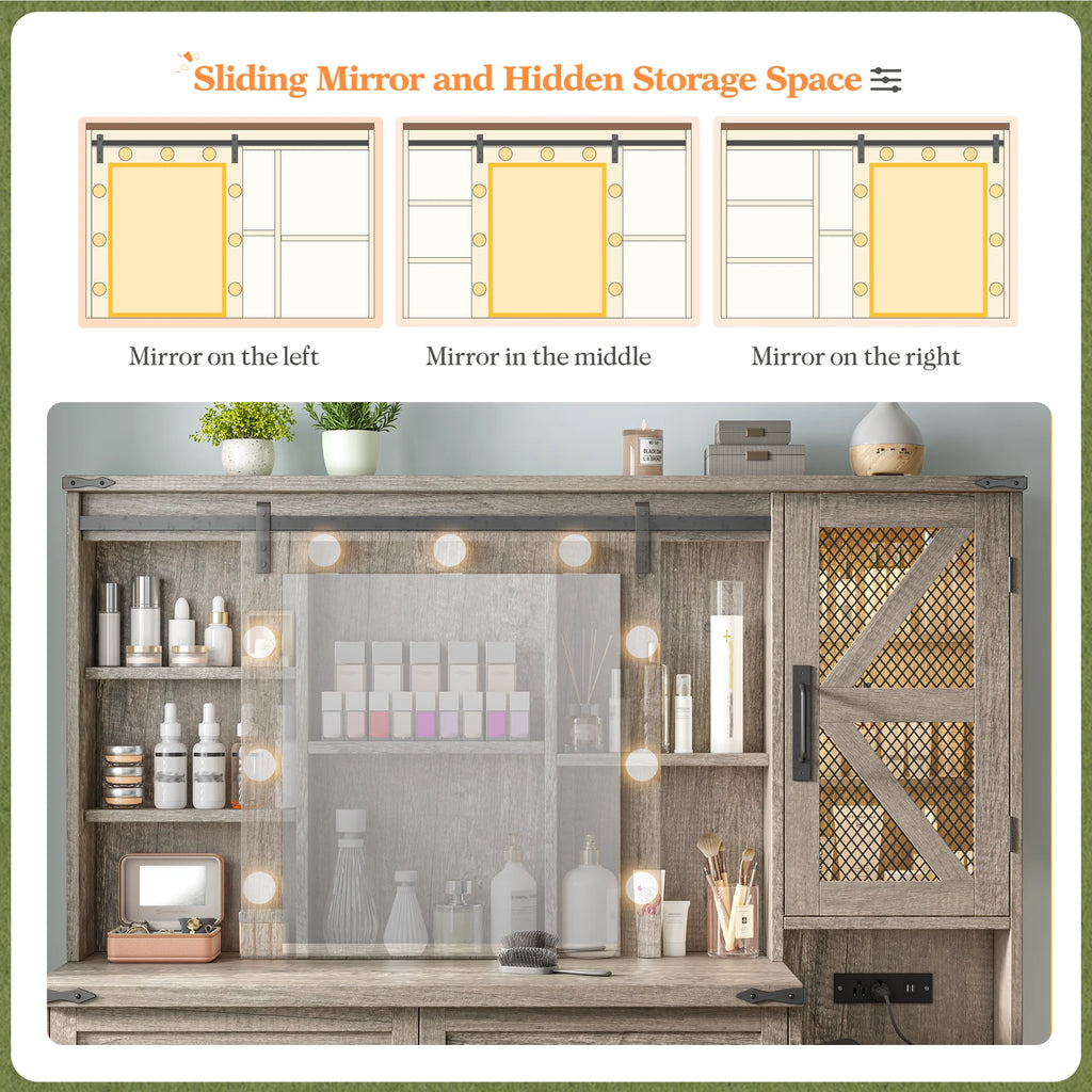 EnHomee Makeup Vanity Desk with Lighted Mirror Large Vanity with 4 Drawers Farmhouse Vanity Set with Mirror and Lights,White