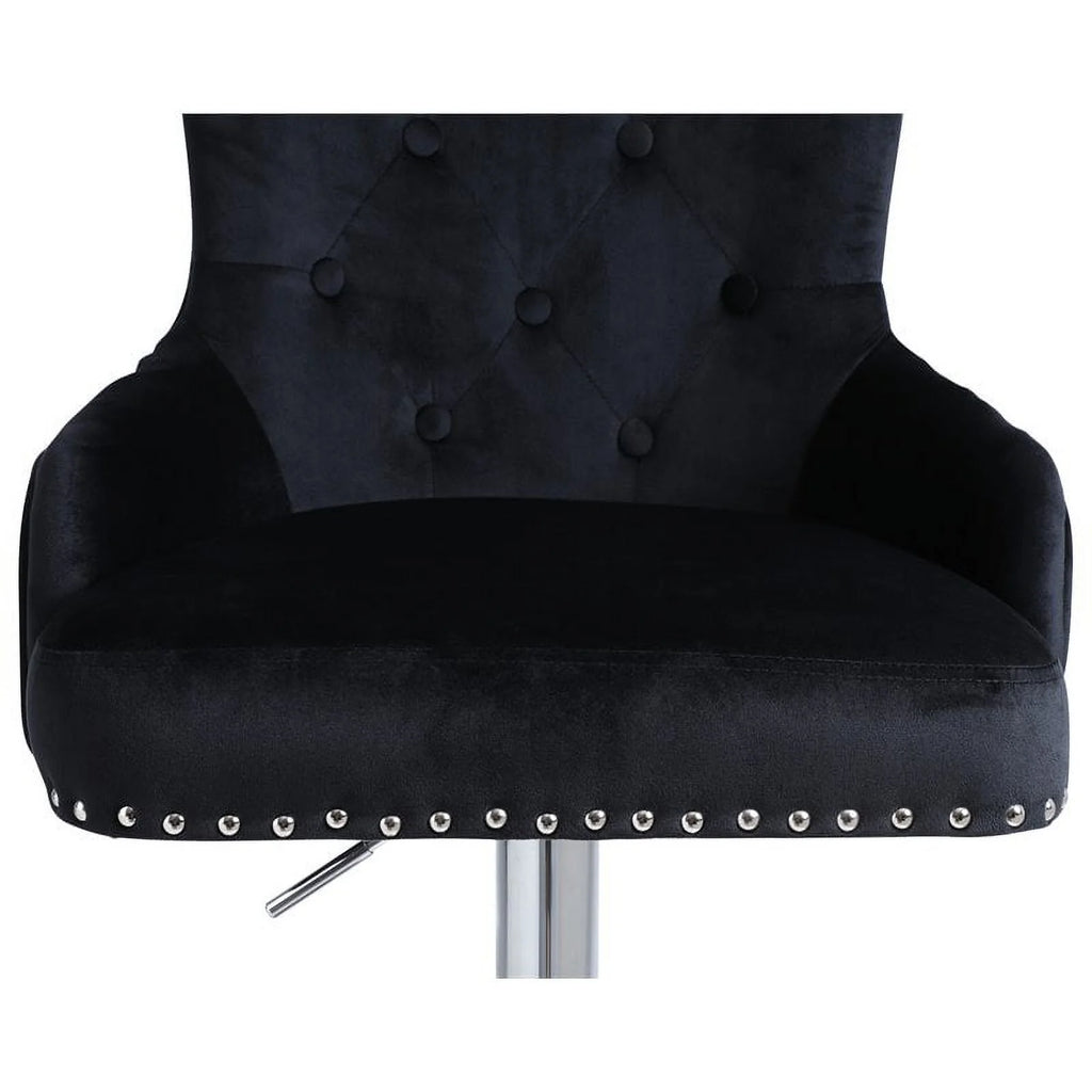 Alexent  2PCS Swivel Bar Stools, High Back, Button Tufted, Silver Footrest and Nailhead Trim Swivel Bar Chairs for Kitchen, Bar Velvet Upholstered Bar Stools, Dark Blue