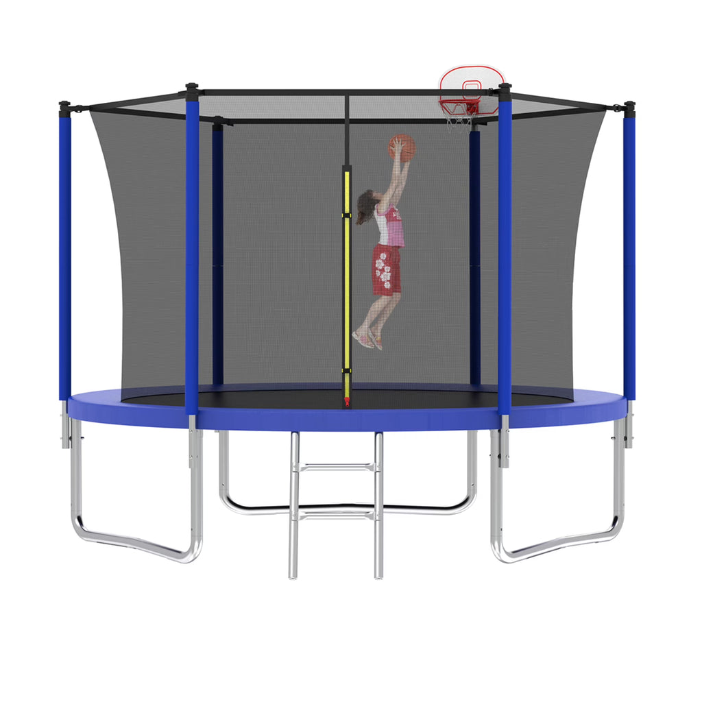 Alvantor 8Ft Kids Trampoline Round Trampolines with Basketball Hoop & Enclosure Net, Age 3-10 Blue