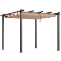 KFFKFF 10'x10' Aluminum Patio Pergola, Retractable Sun Shade Canopy, Ideal for Outdoor Gardens, Decks, and Backyards - Beige