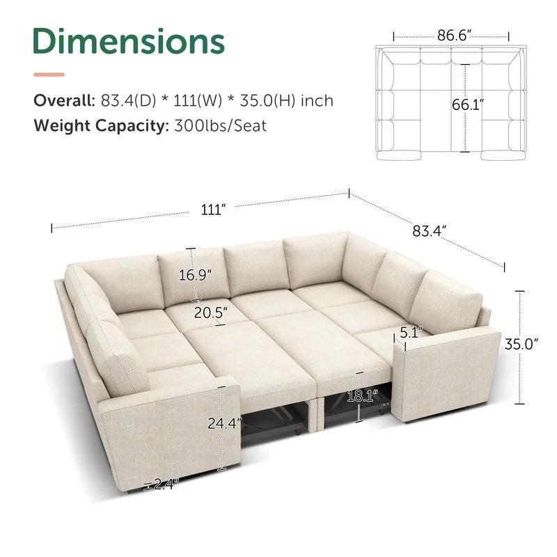 Honbay Convertible Velvet Sofa Bed with Pull-Out Couch Bed and Storage, Black