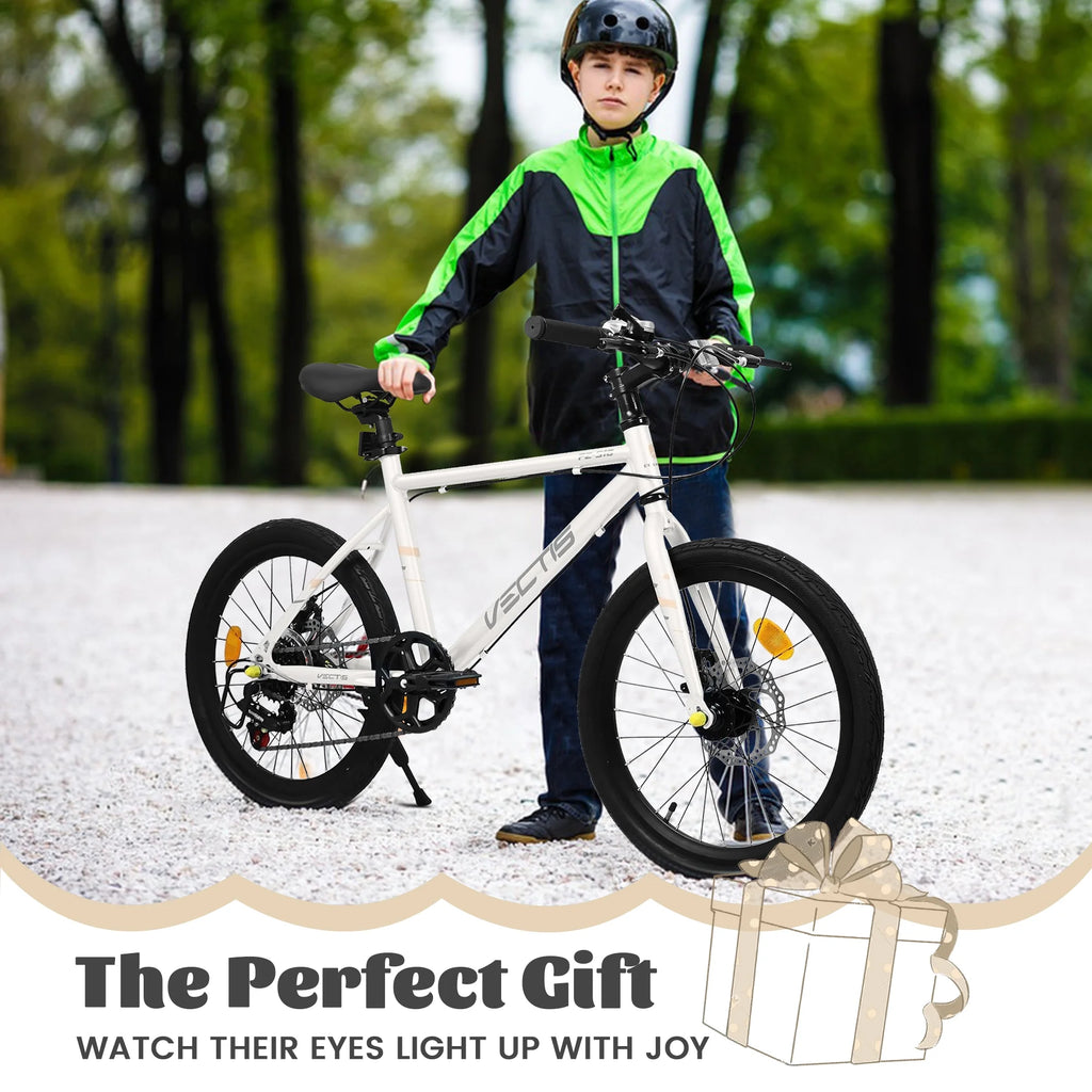 20 Inch Kids Bike for Boys Girls, 7-Speed Children Road Bike with Steel Frame and Dual Disc Brakes, Kids Road Bicycle for Ages 6-12 Years Old Birthday Gift, Silver
