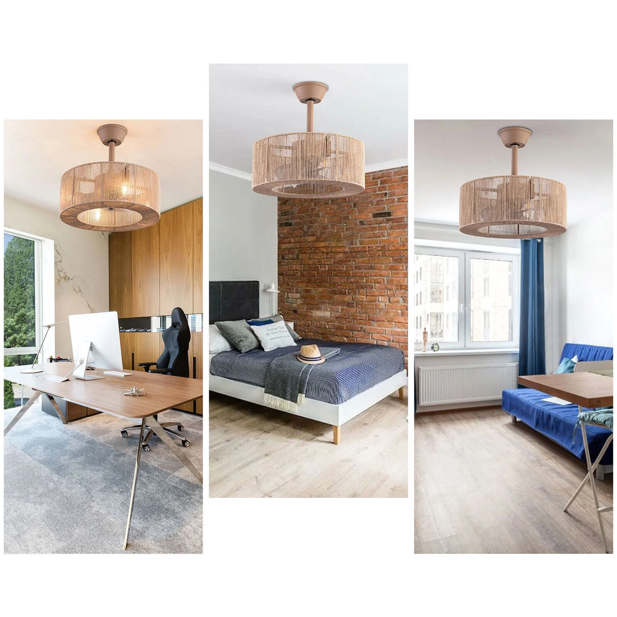 Caged Ceiling Fan Light 6 Speeds Living Room Chandelier Hanging Lamp with Remote