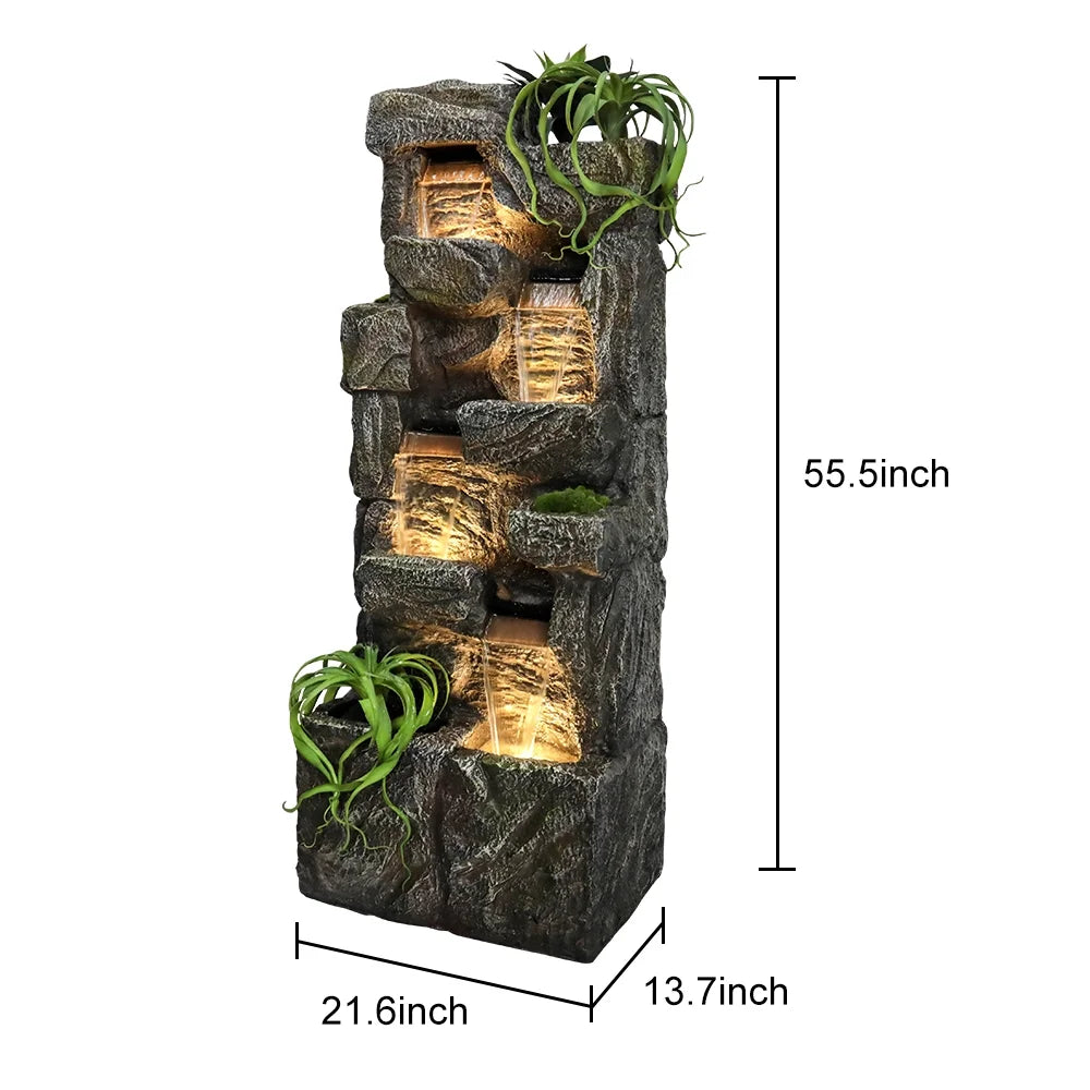 55.5-in Outdoor Garden Water Fountain 4 Tiers Large Cascading Fountain