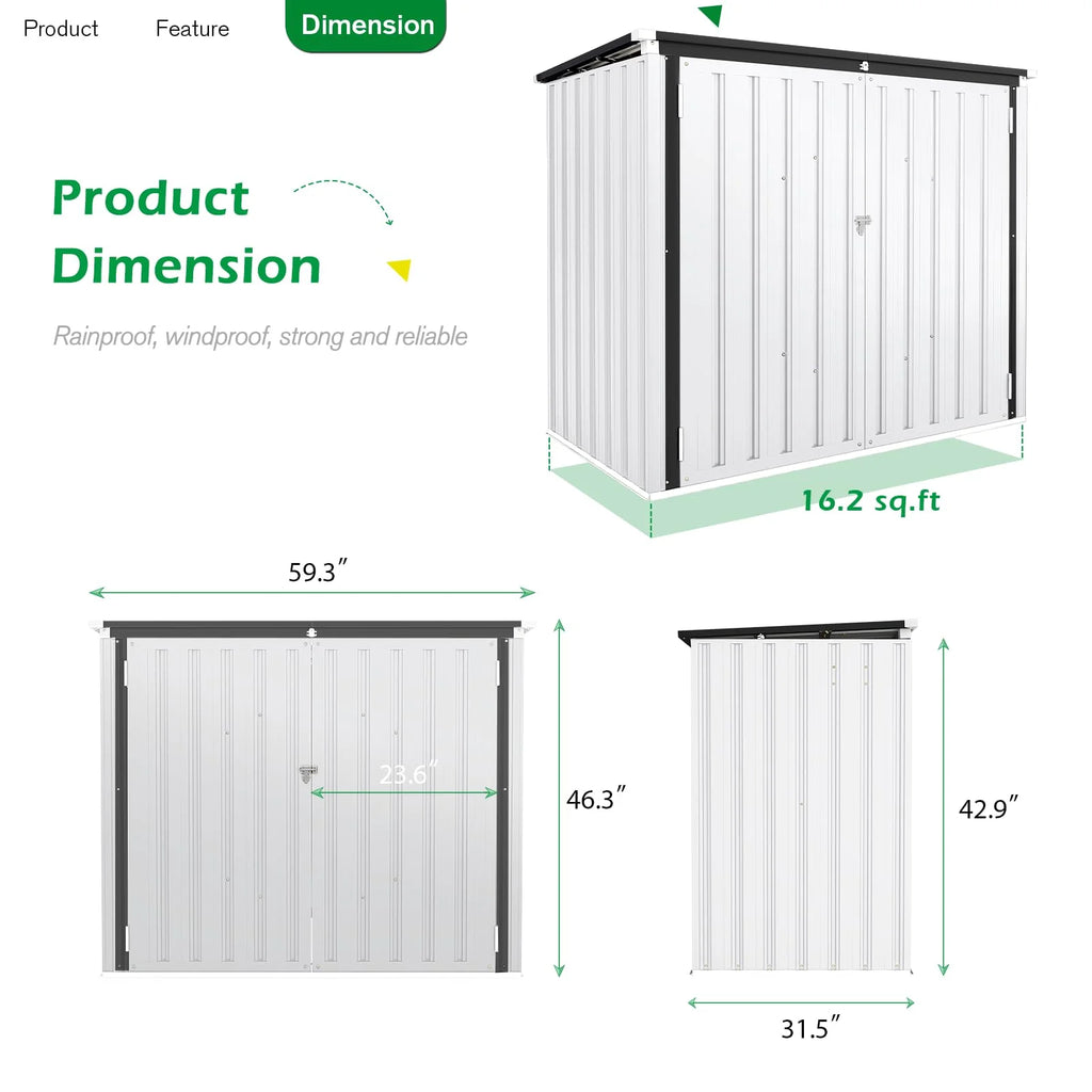 AECOJOY 46 Cu ft. Outdoor Horizontal Storage Shed Wastebasket Enclosure Container Metal Garbarge Shed in White