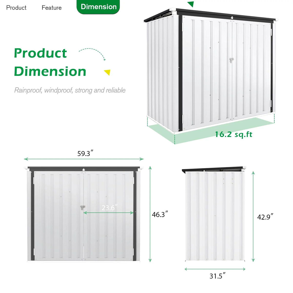 AECOJOY 46 Cu ft. Outdoor Horizontal Storage Shed Wastebasket Enclosure Container Metal Garbarge Shed in White
