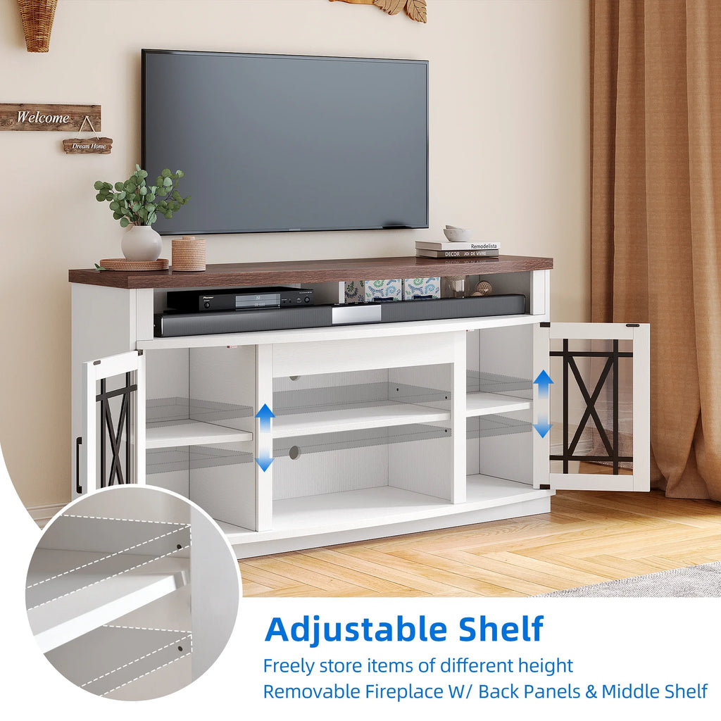 Dextrus TV Stand with LED Lights for TVs up to 70", Entertainment Center Media Console Cabinet with Glass Door, Rustic Gray