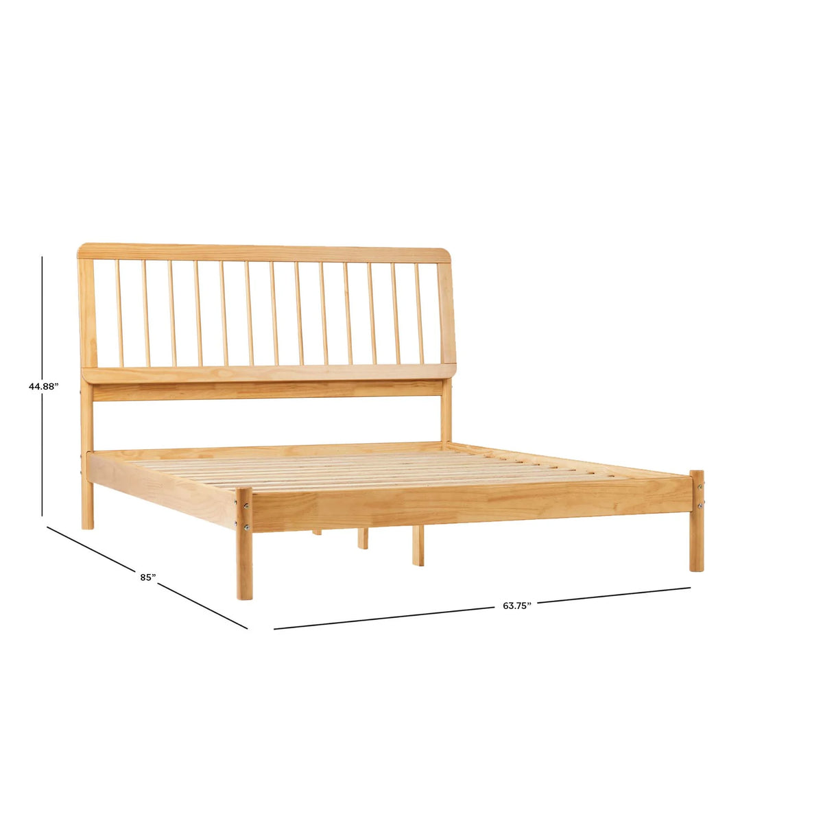 Walker Edison Mid-Century Modern Slatted Solid Wood Queen Bedframe, Natural Pine