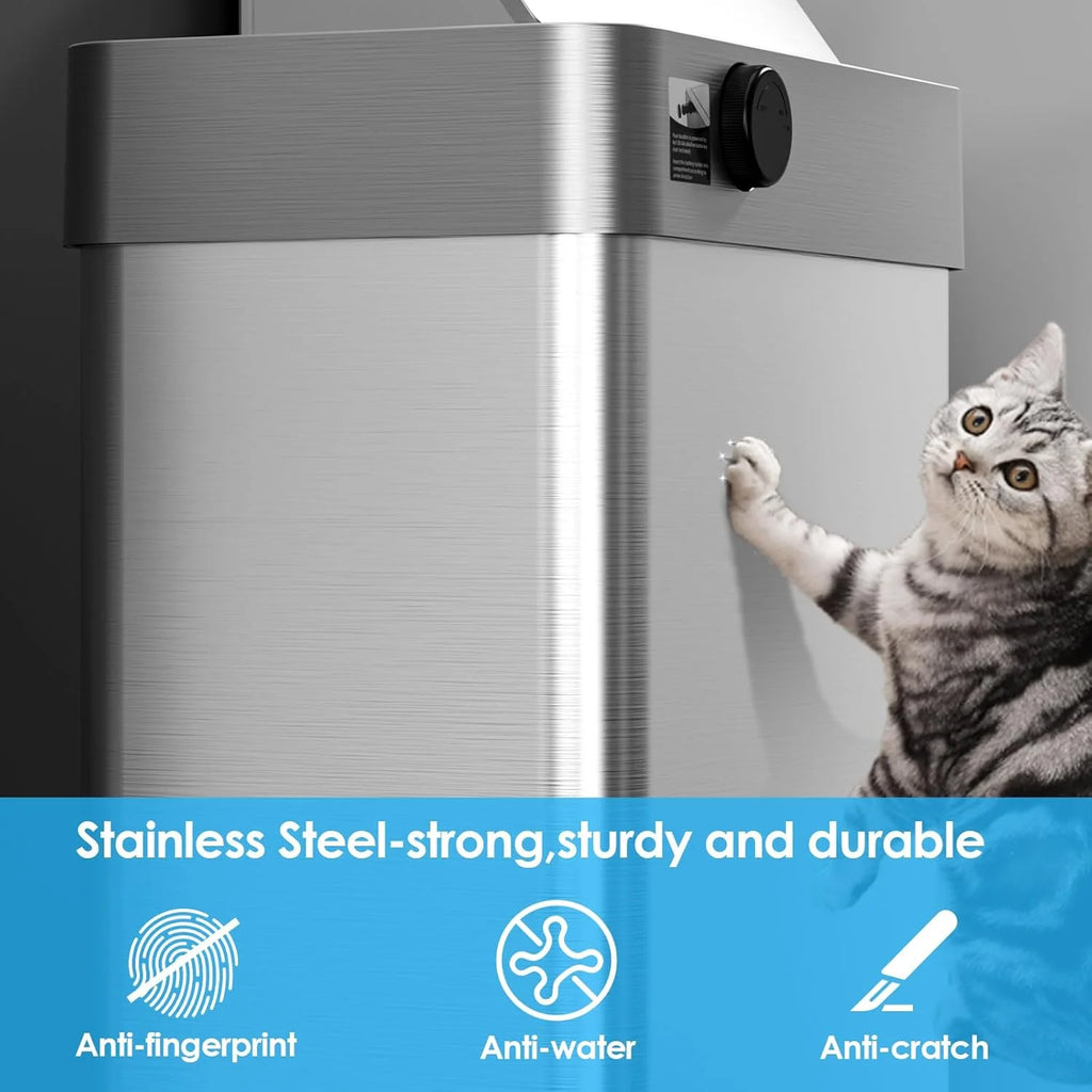 LAZY BUDDY 60 Liter / 16 Gallon Stainless Steel Motion Sensor Trash Can for Kitchen, Bathroom, Rectangular