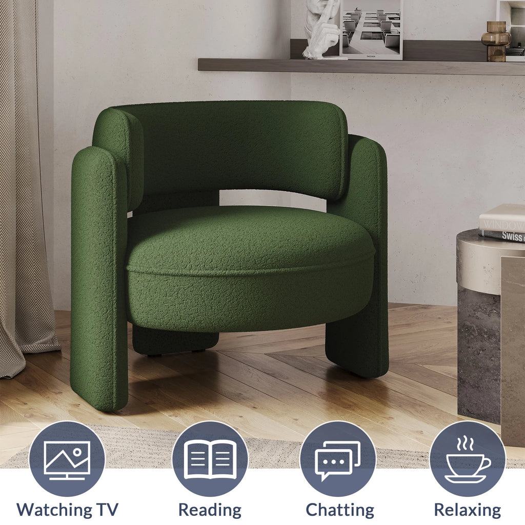BELLEZE Sherpa Boucle Chair, Modern Barrel Accent Chair Comfy Round Upholstered Armchair Accent Side Chair for Living Room, Bedrooms, Corner - Quinton��White��