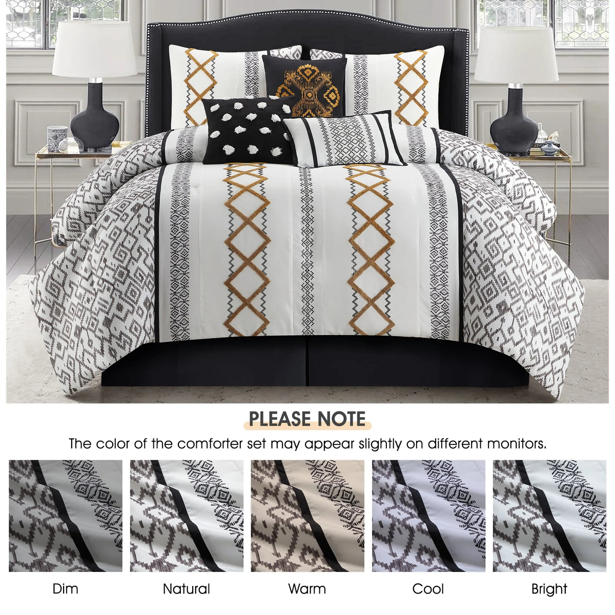 Lanco Luxury 7 Piece Cozy Boho Comforter Set Queen Beige Embroidered Girls Bedding, Premium Microfiber, All Season Home Décor
