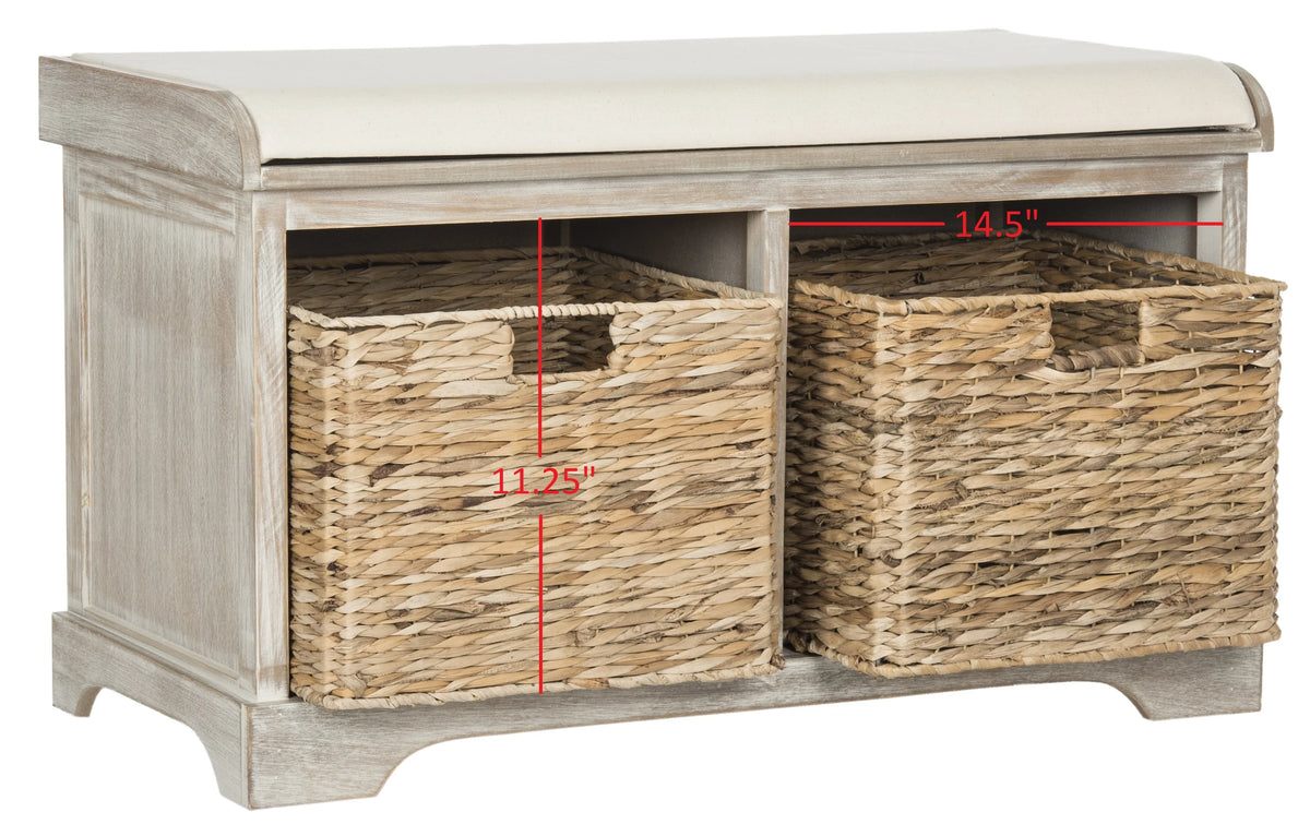 SAFAVIEH Freddy Contemporary Wicker Storage Bench with Cushion, Vintage Grey