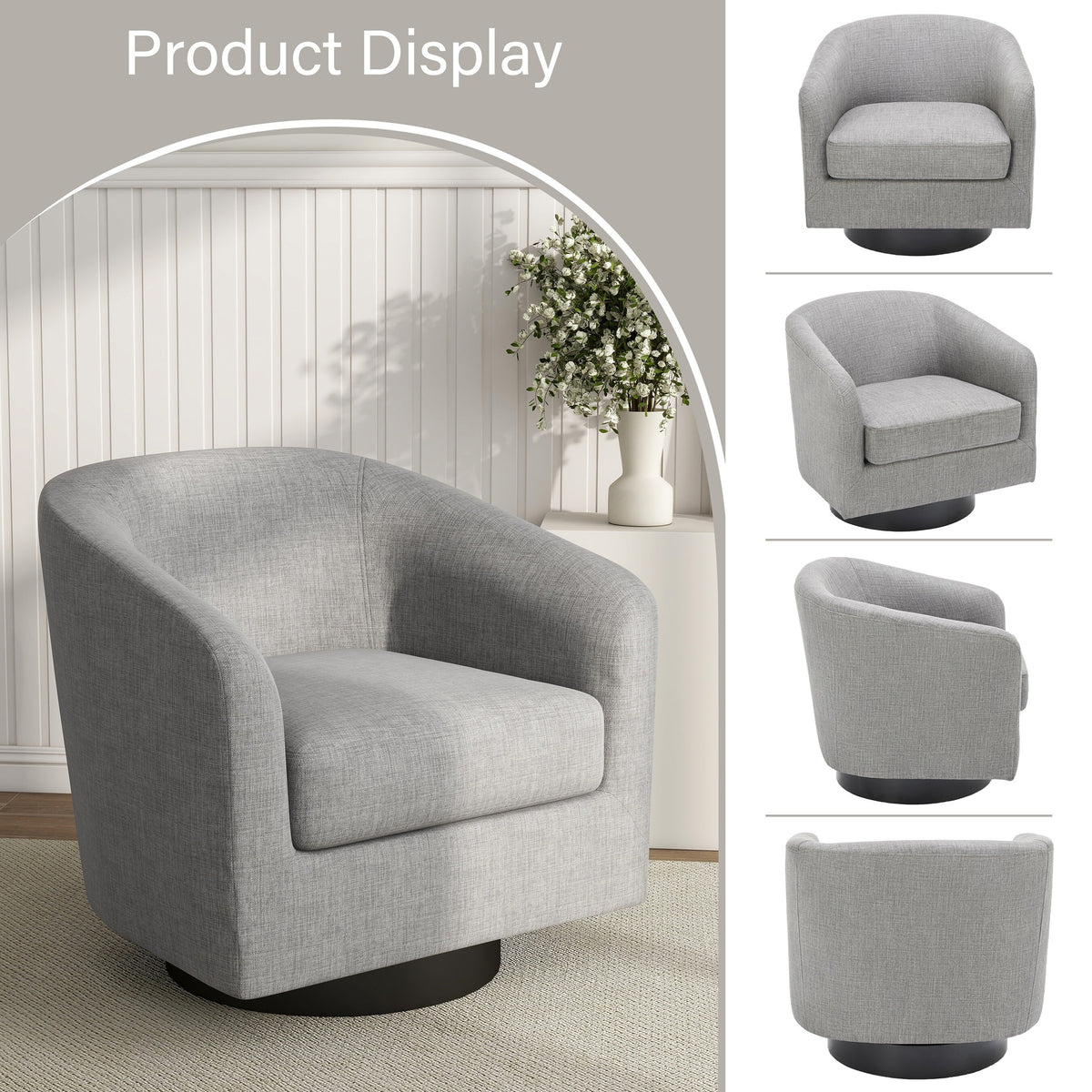 DREAMSIDEA Swivel Barrel Accent Chair for Living Room, Modern Upholstered Round Club Armchair-Cream