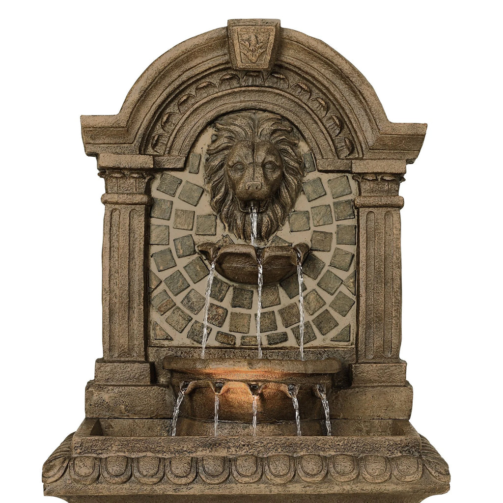 Royal Lions Head 51" High Large Italian Outdoor Decor Faux Stone Floor Fountain with Light Outside Garden Patio