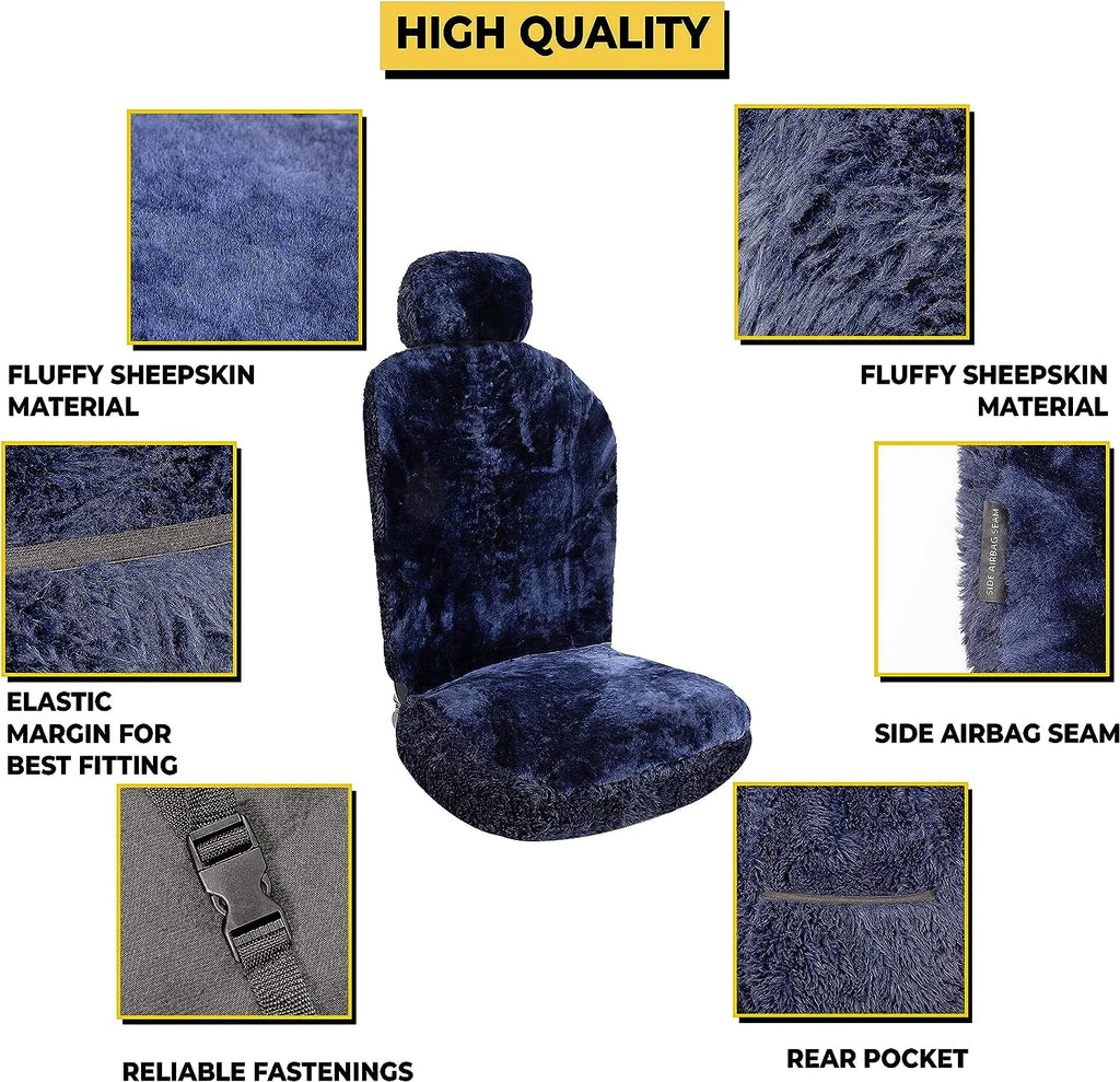Zone Tech Genuine Sheepskin Ivory Car Seat Cover, Fluffy Luxury Wool Front Seat Covers, Universal Fits Car, Truck, SUV, & Van