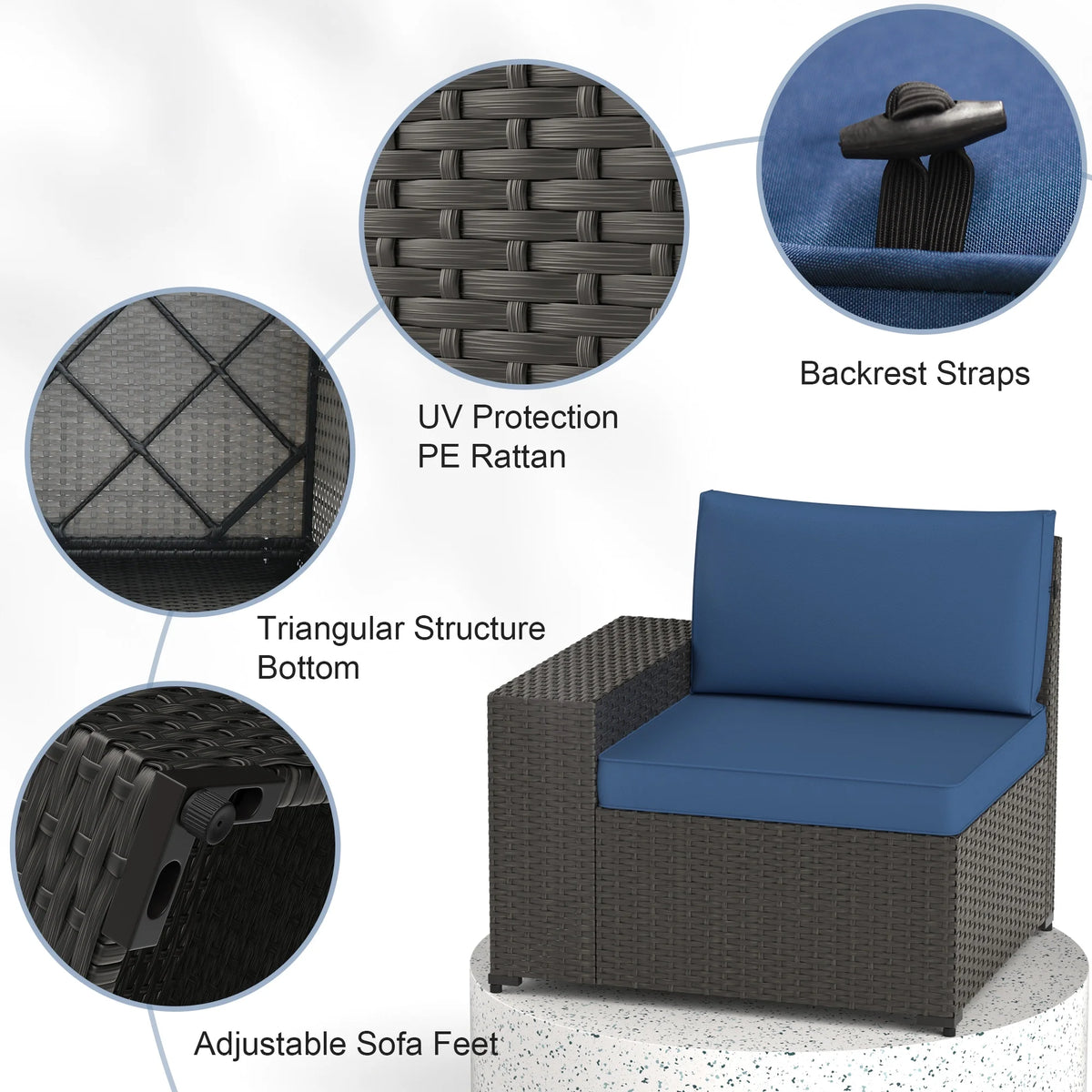 8 Piece Patio Furniture Set with 42" Propane Gas Fire Pit Table with Coffee Table,Blue