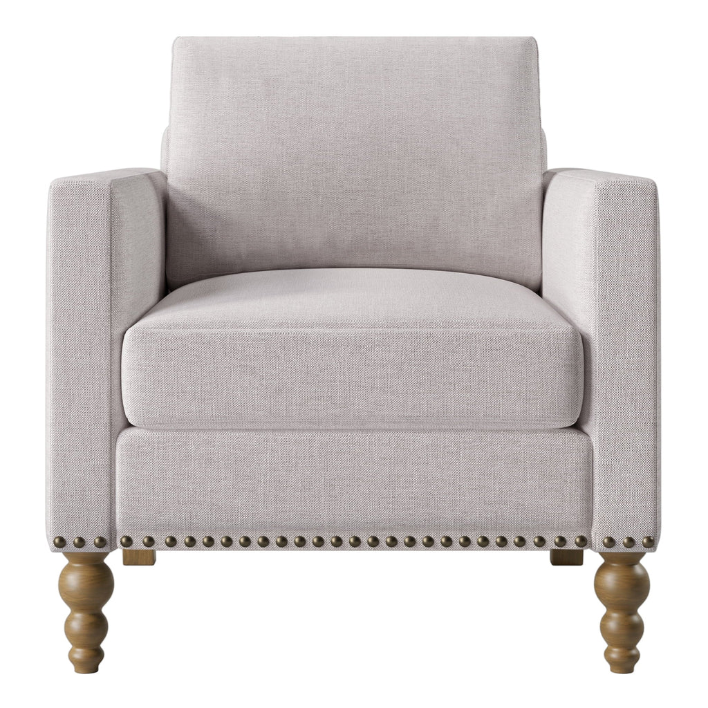 SYNGAR Accent Chair for Living Room, Bedroom Comfy Reading Armchair, Mid Century Modern Arm Chair Soft Linen Upholstered Cozy Side Single Sofa Chair Nailhead Trim Decor Relaxing Seating, Beige