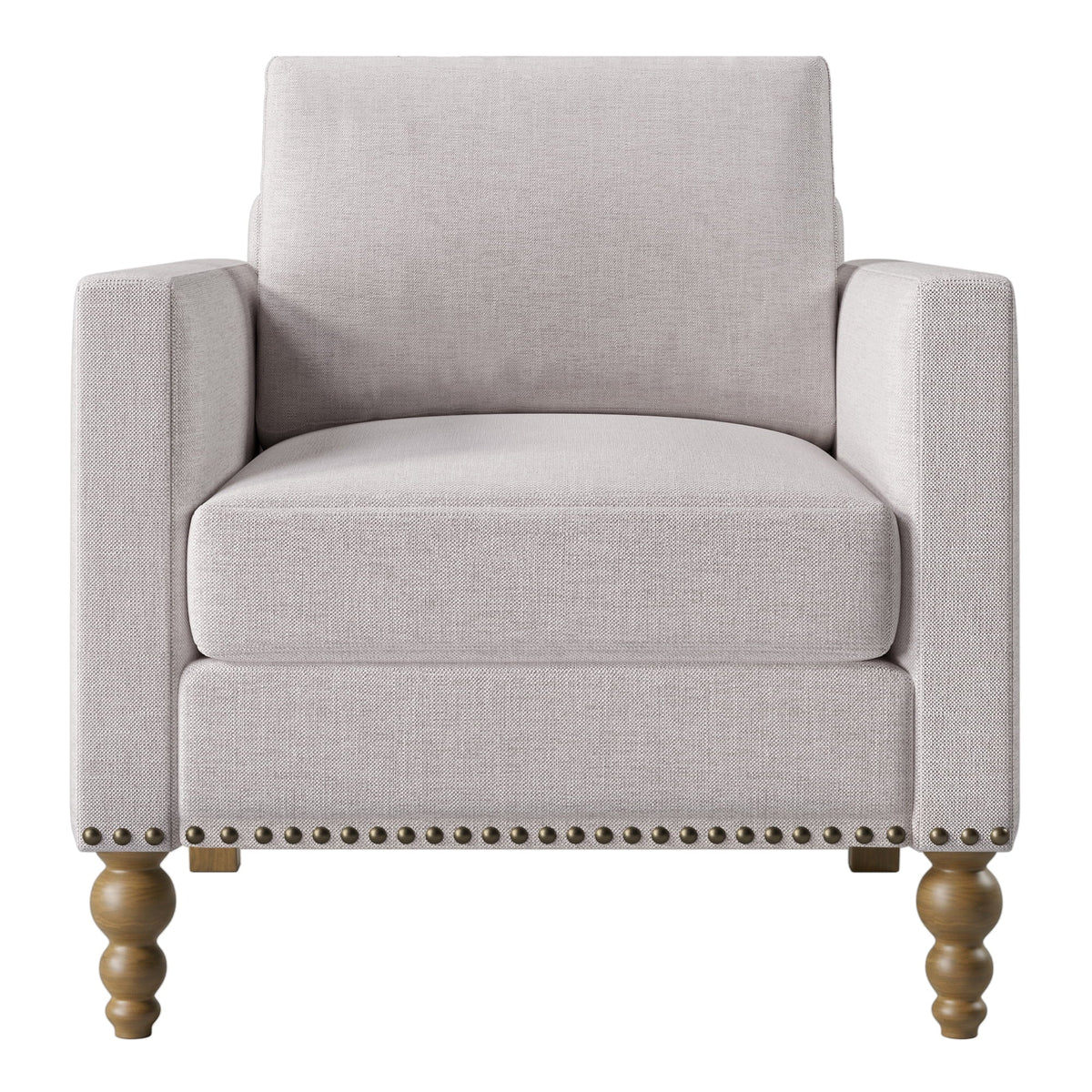 SYNGAR Accent Chair for Living Room, Bedroom Comfy Reading Armchair, Mid Century Modern Arm Chair Soft Linen Upholstered Cozy Side Single Sofa Chair Nailhead Trim Decor Relaxing Seating, Beige