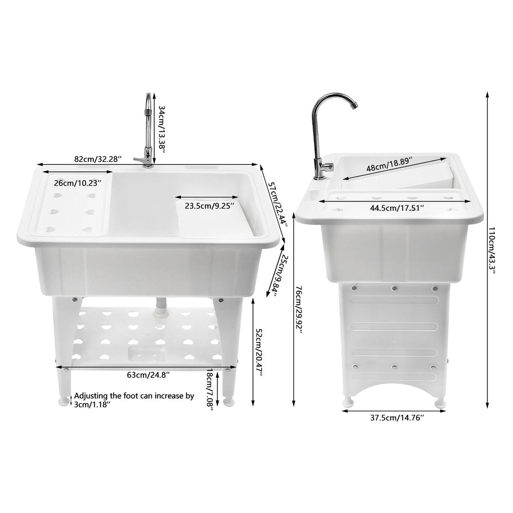 Laundry Sink Freestanding Plastic Indoor and Outdoor Utility Sink with Washboard