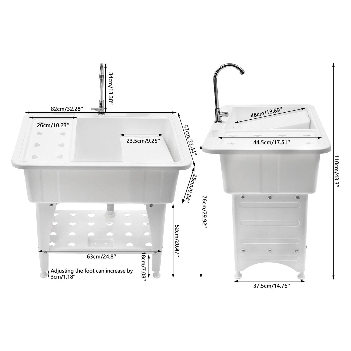 Laundry Sink Freestanding Plastic Indoor and Outdoor Utility Sink with Washboard