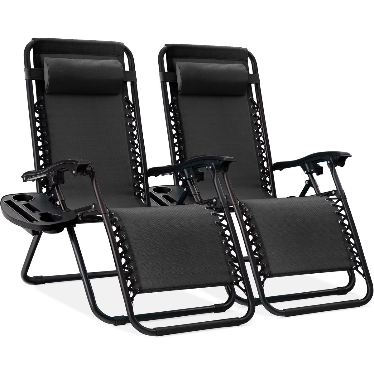 Best Choice Products Set of 2 Zero Gravity Lounge Chair Recliners for Patio, Pool w/ Cup Holder Tray - Gray