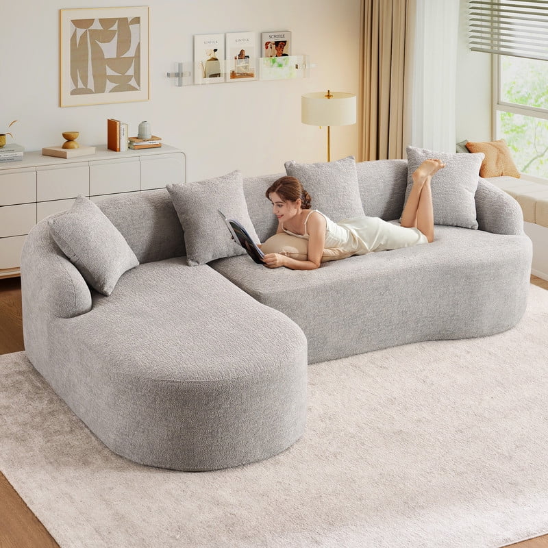 Timbernest 99" Modular Sectional Sofa with Pillows, Chenille L Shaped 3-Seater Couch with Deep Seat, White