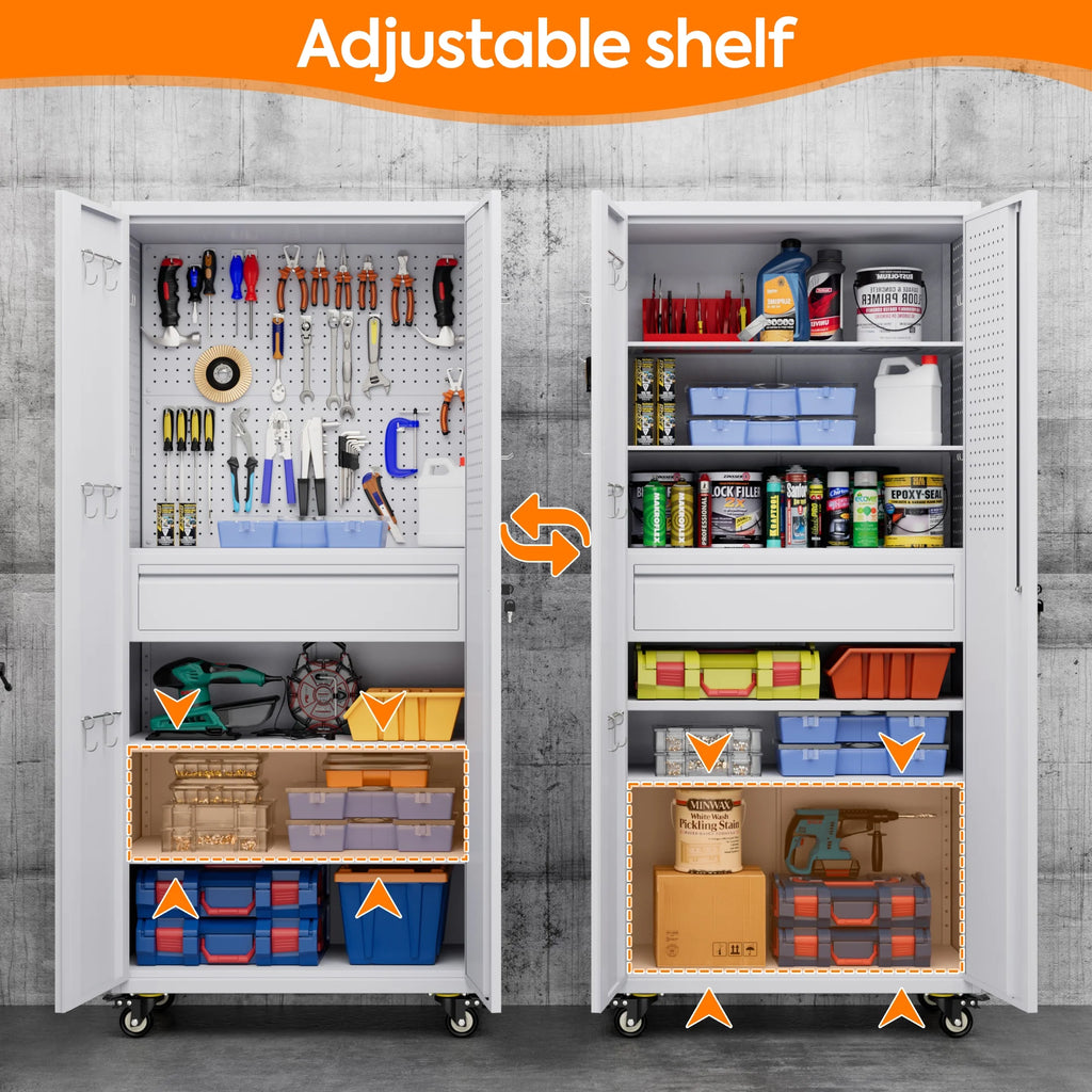 Aobabo Metal Storage Cabinet with Lock,Garage Storage Cabinet with Wheels,72In Steel Storage Cabinet for Garage Home Storage, Black Required-Assembly