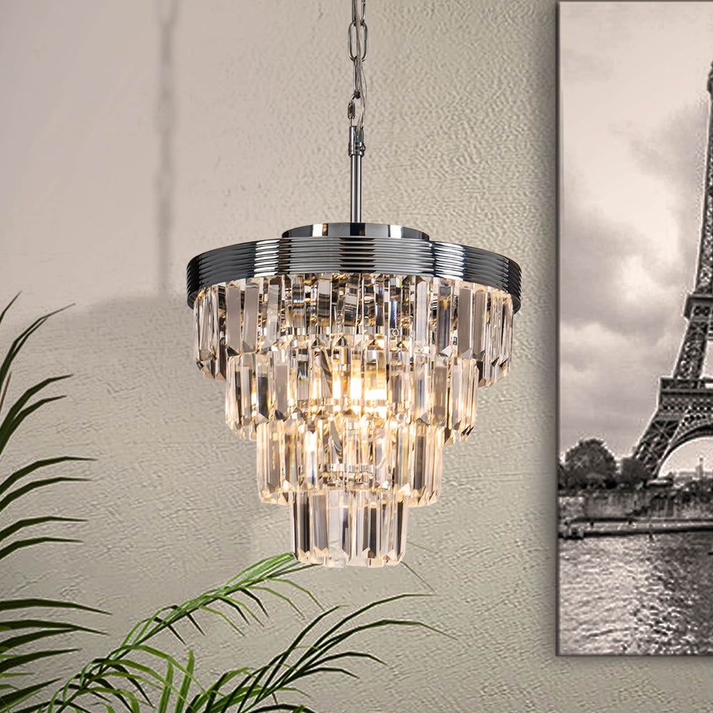 AloaDecor 3-Light 13" Cone Shape 4-Tier Crystal Chandelier Matt Black Painted 13 to 24 Inches Painted