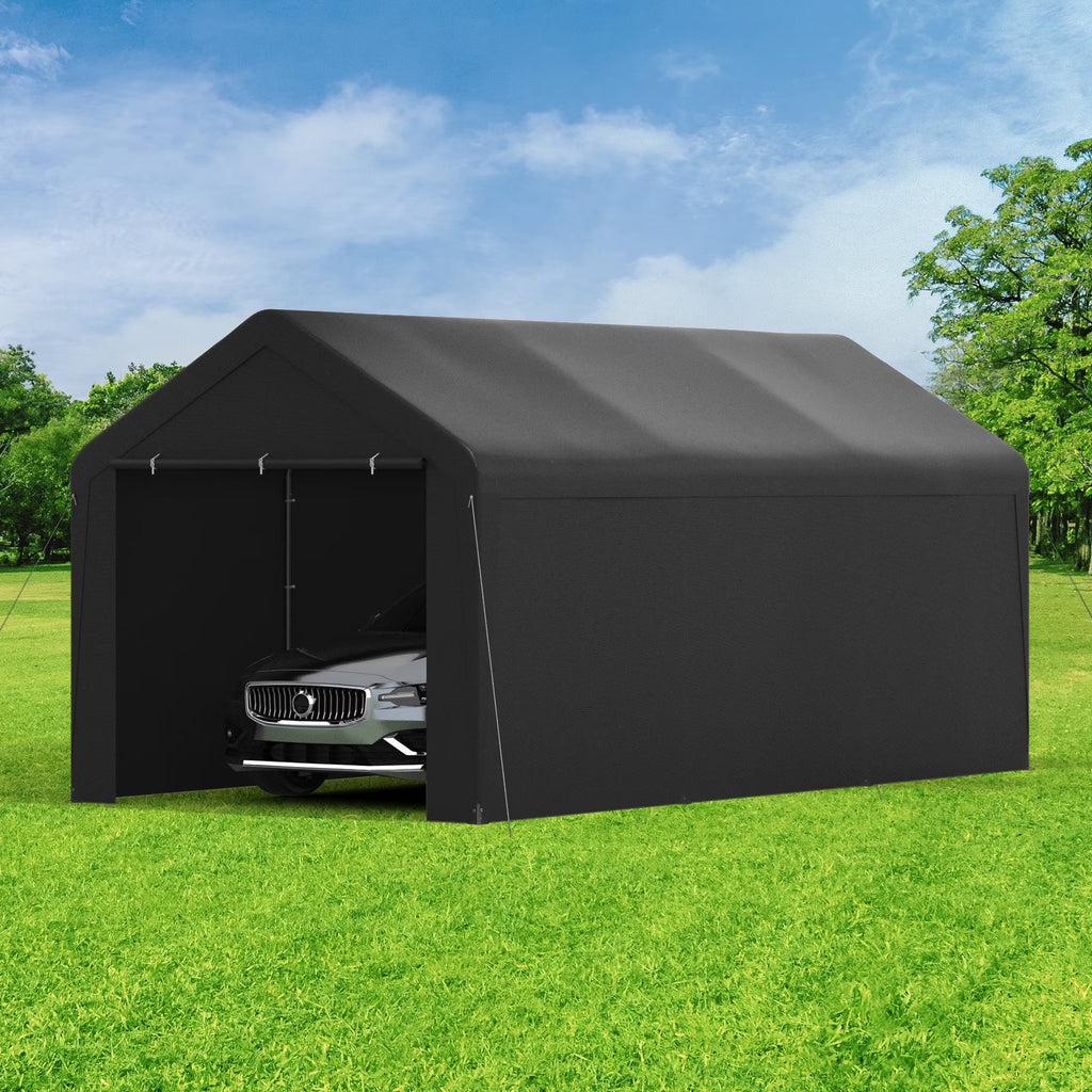 GOJOOASIS Carport, 10 x 20 Heavy Duty Carport Canopy with Removable Sidewall, Water-Resistant Portable PE Garage with All-Season Tarp Beige