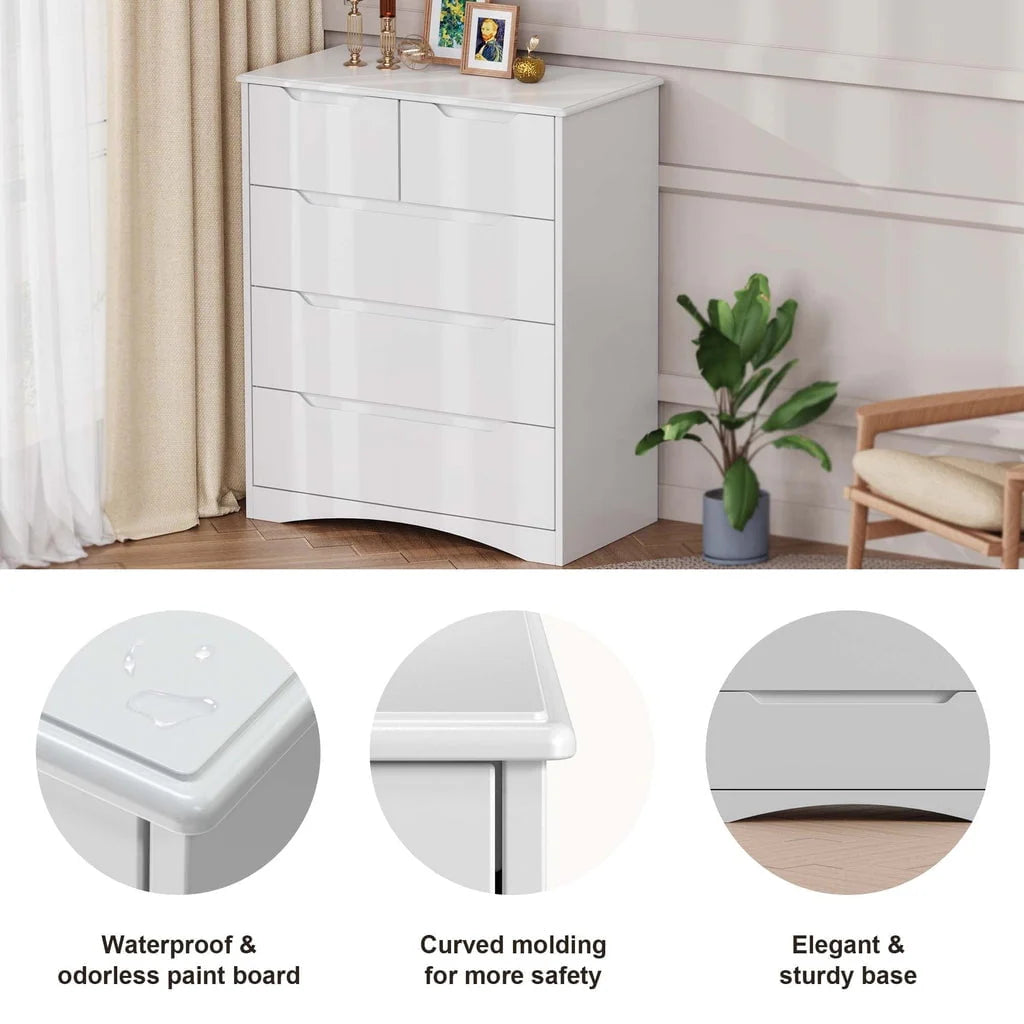 Aiho 5 Drawer Dresser for Bedroom, Office, Living Room - White