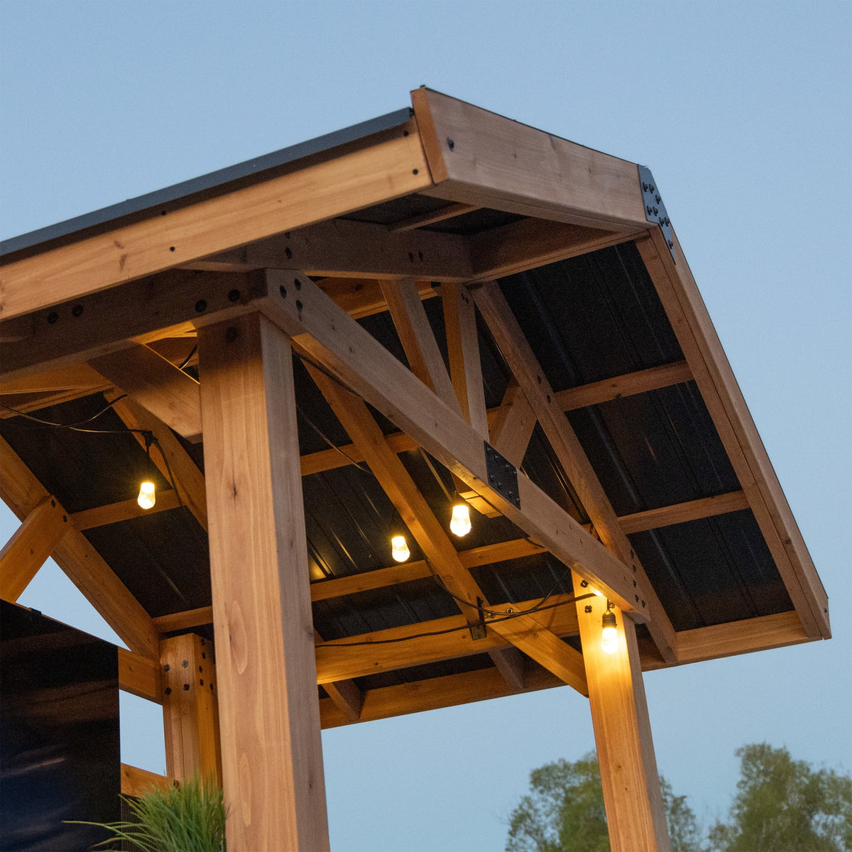 Backyard Discovery Palisade 9'x6' Cedar Wood Outdoor Bar, Galvanized Steel Roof, Bar Tops