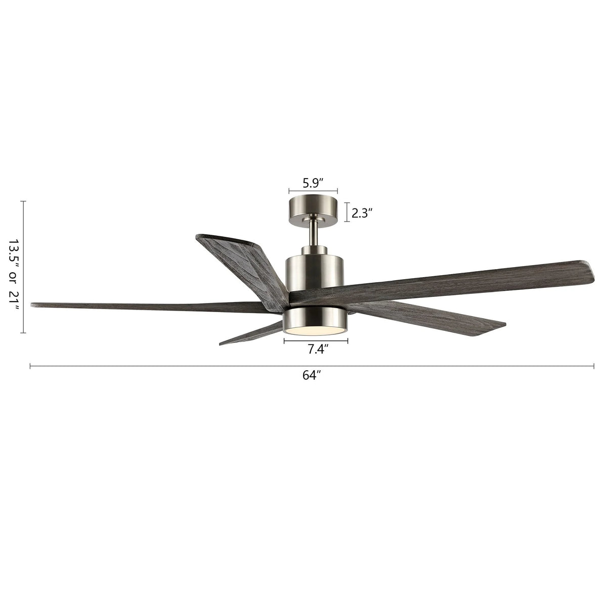 WINGBO 64 Inch DC Ceiling Fan with Lights and Remote Control, 5 Reversible Carved Wood Blades - N/A Matte Black/Walnut