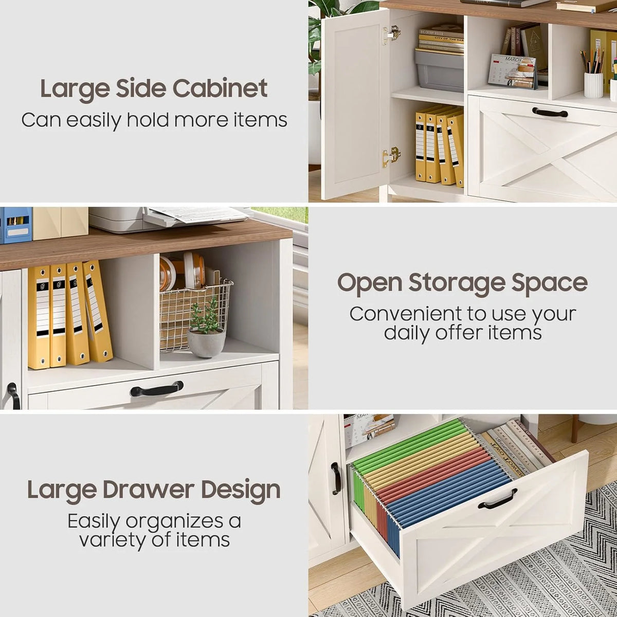 Vabches 2 Drawer Lateral File Cabinet,Mobile Wood office Cabinet for Home Office,Printer Stand with Open Storage Shelves.
