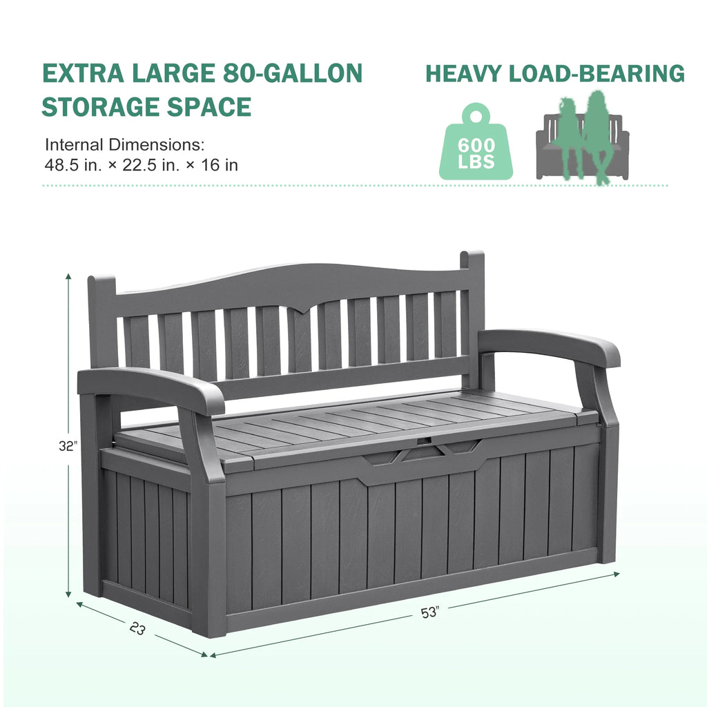 Homall 80 Gallon Plastic Storage Bench Made Of Durable Weatherproof Resin And Deck-Box Organized Storage Compartment For Outdoor Patios And Lawns,Black