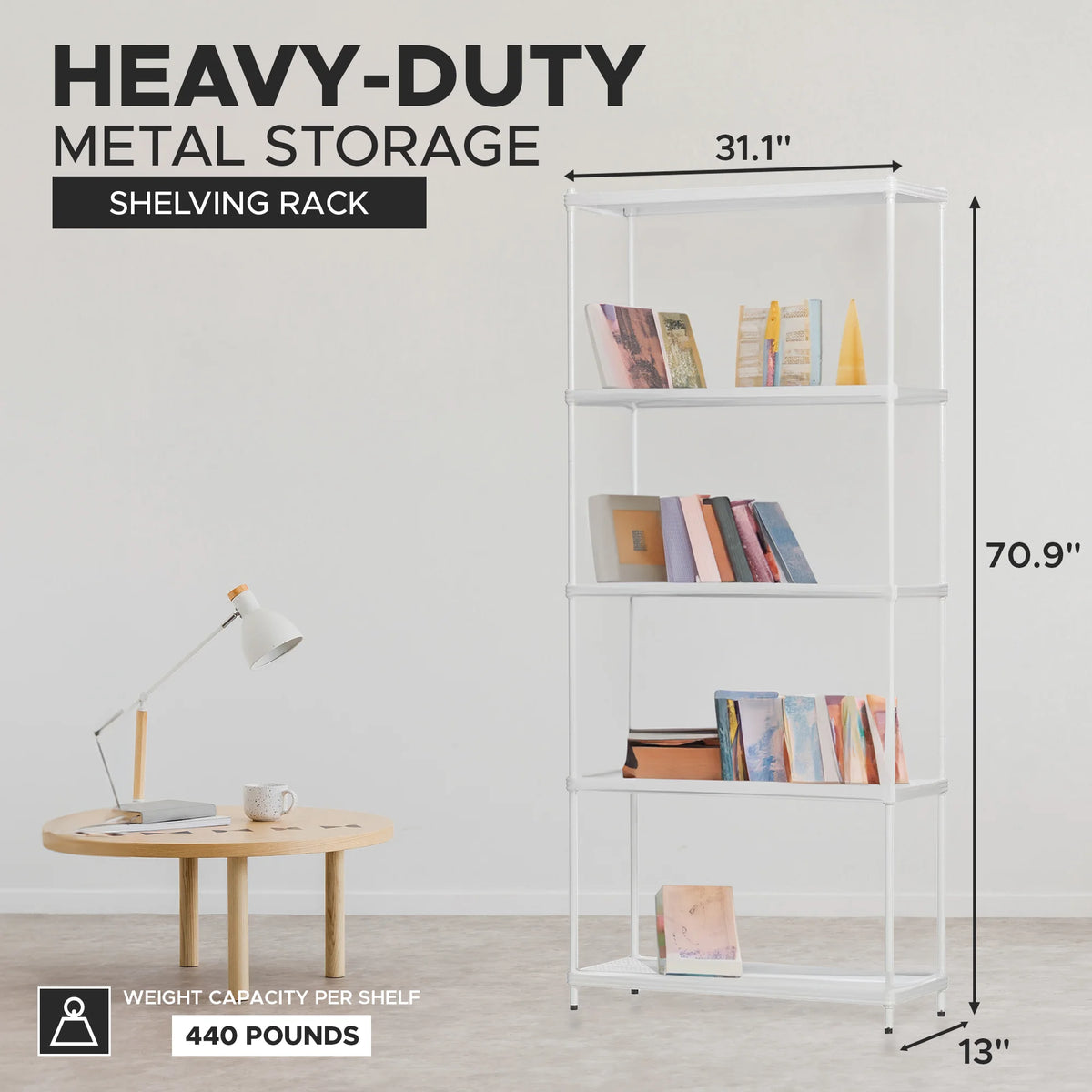 Design Ideas MeshWorks 5 Tier Steel Storage Shelving Unit Bookshelf, Green