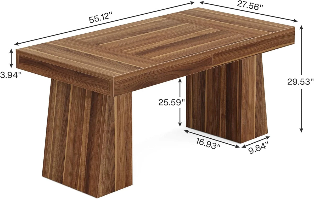 Rectangular 55" Dining Table for 4-6, Mid-Century Modern Kitchen Dining Table, Yellow