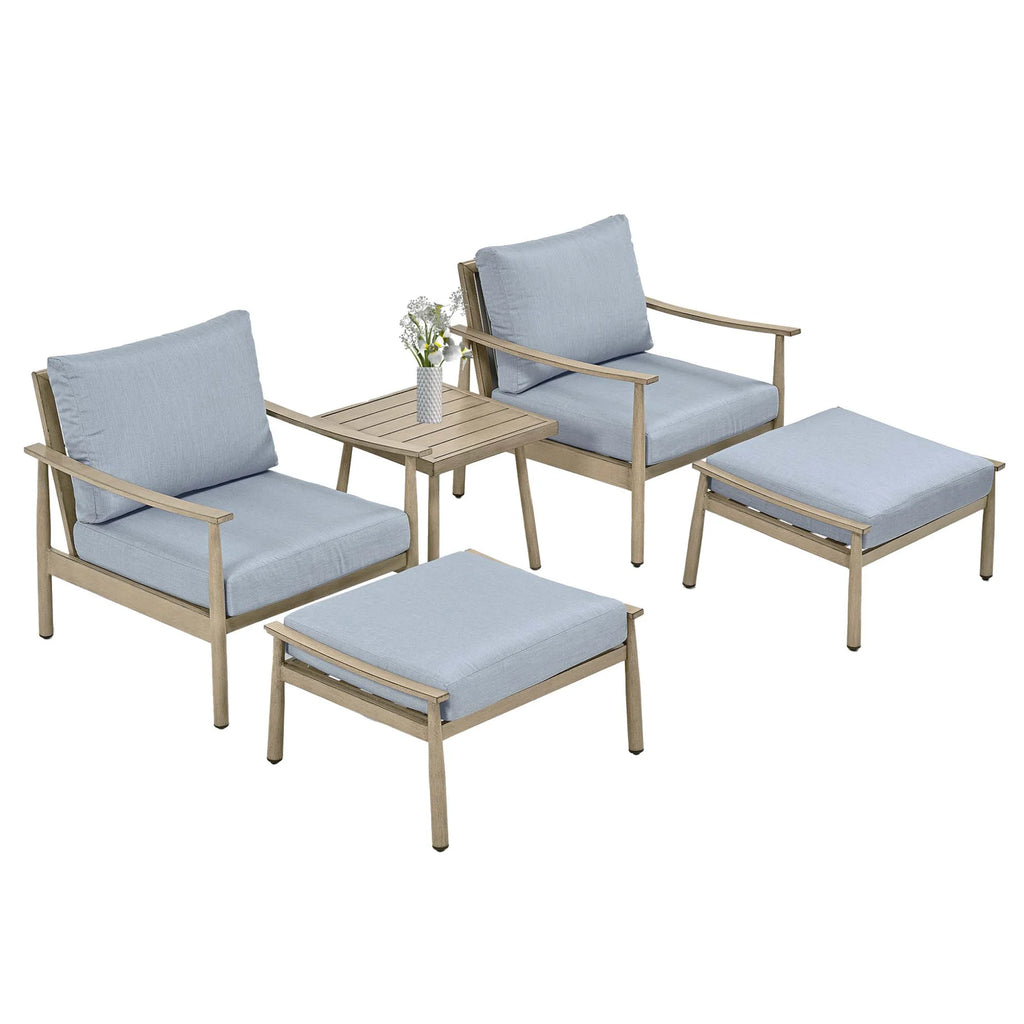 HAPPATIO Aluminum Outdoor Furniture Set - 5 Pieces Patio Furniture Set Includes 1 Side Table, 2 Swivel Chairs and 2 Ottomans with Thick Cushion, Patio Conversation Set for Backyard Poolside (Grey)