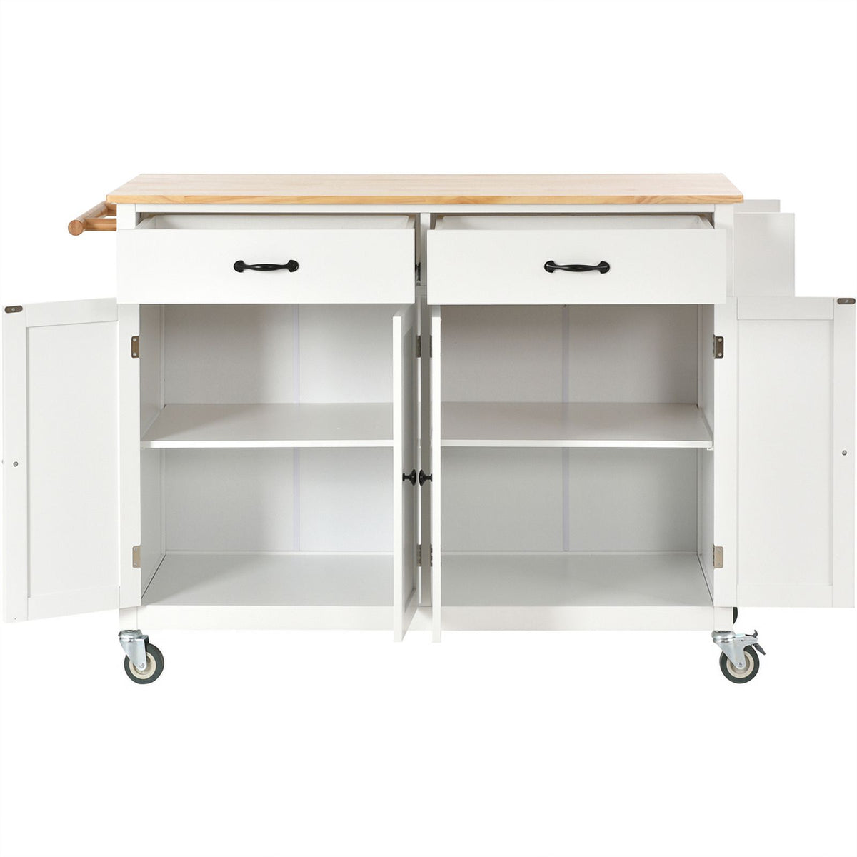 Kitchen Storage Islands&Carts with Solid Wood Top and Locking Wheels, Kitchen Island Cart with 4 Door Cabinet and Two Drawers, Kitchen Cabinets for Kitchen and Dining Room, Green