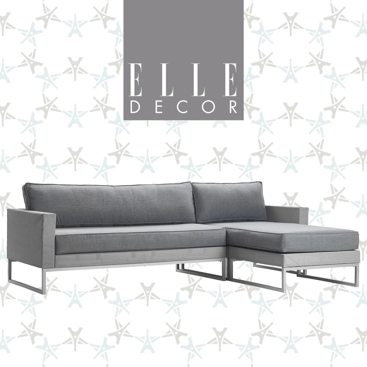 Elle Decor Tropez 2 Pc Outdoor Patio Sectional Set with Cushions, Gray